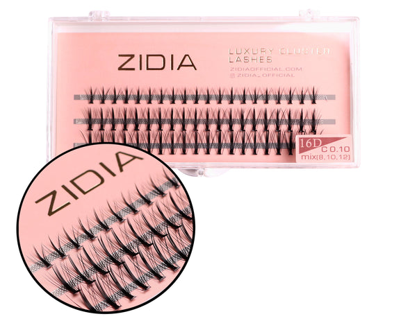 ZIDIA Cluster lashes 16D KIM C 0.10 MIX (3 strips, size 8, 10, 12 mm)